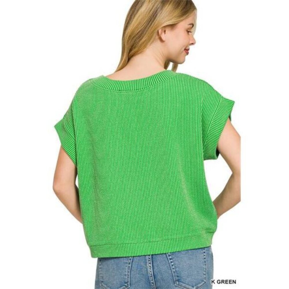 Zenana Raised Rib Cap Sleeve Top - Picture 3 of 3